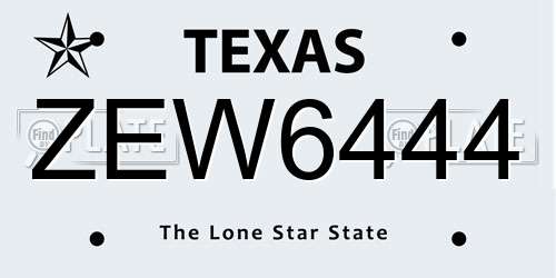 ZEW6444 Texas License Plate