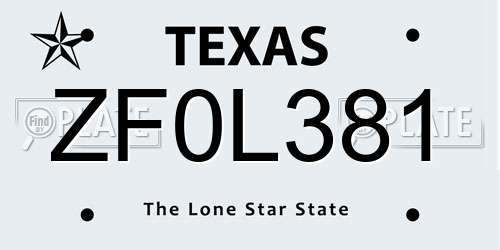 ZF0L381 Texas License Plate