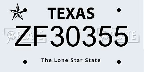 ZF30355 Texas License Plate