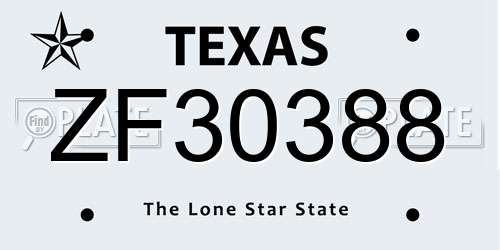 ZF30388 Texas License Plate