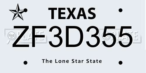 ZF3D355 Texas License Plate