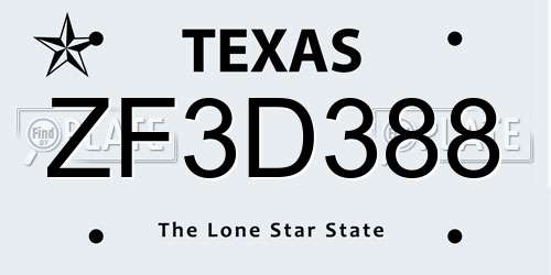 ZF3D388 Texas License Plate