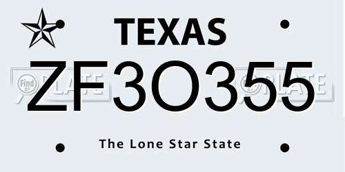 ZF3O355 Texas License Plate