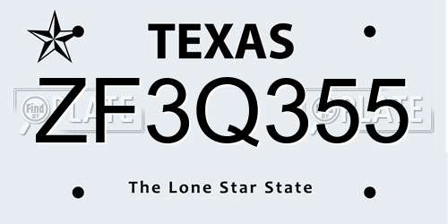 ZF3Q355 Texas License Plate