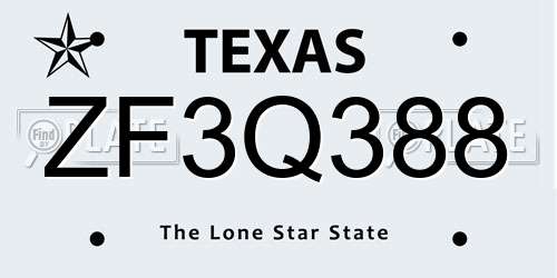 ZF3Q388 Texas License Plate
