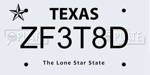 ZF3T8D Texas License Plate