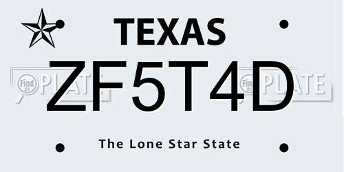 ZF5T4D Texas License Plate
