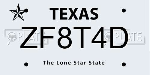 ZF8T4D Texas License Plate