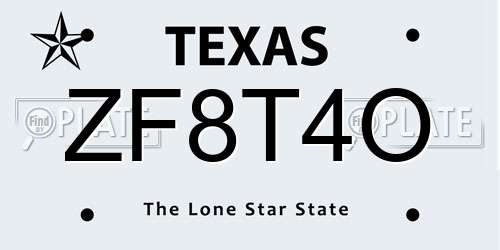 ZF8T4O Texas License Plate