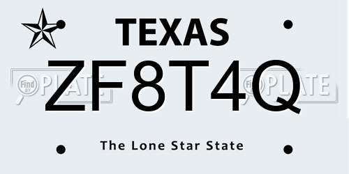 ZF8T4Q Texas License Plate