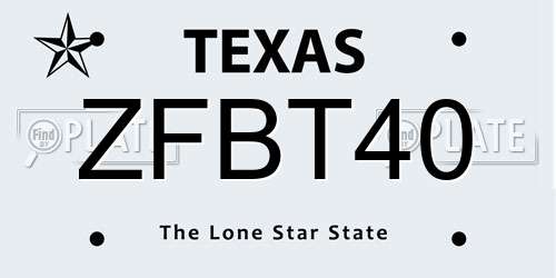 ZFBT40 Texas License Plate