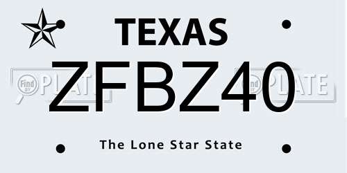 ZFBZ40 Texas License Plate