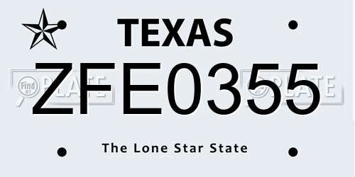 ZFE0355 Texas License Plate