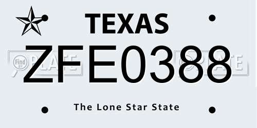 ZFE0388 Texas License Plate