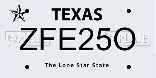 ZFE25O Texas License Plate