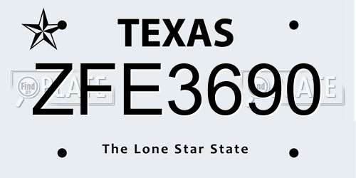 ZFE3690 Texas License Plate