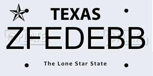 ZFEDEBB Texas License Plate