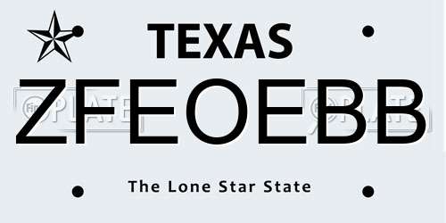 ZFEOEBB Texas License Plate