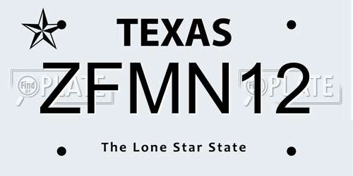 ZFMN12 Texas License Plate