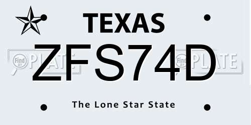 ZFS74D Texas License Plate