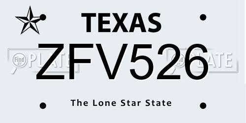 ZFV526 Texas License Plate
