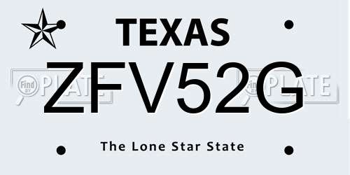 ZFV52G Texas License Plate