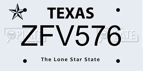 ZFV576 Texas License Plate