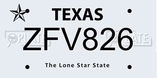 ZFV826 Texas License Plate