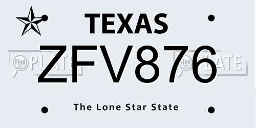 ZFV876 Texas License Plate