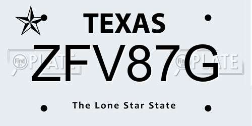 ZFV87G Texas License Plate