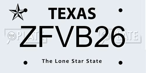 ZFVB26 Texas License Plate