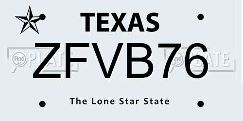 ZFVB76 Texas License Plate