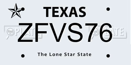 ZFVS76 Texas License Plate