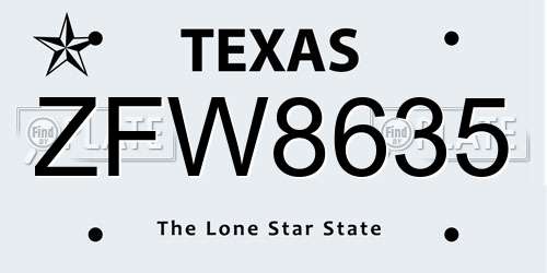 ZFW8635 Texas License Plate
