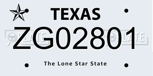 ZG02801 Texas License Plate