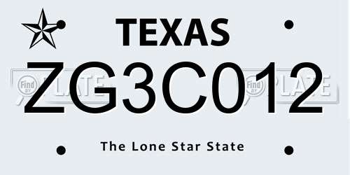 ZG3C012 Texas License Plate