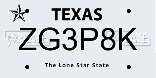 ZG3P8K Texas License Plate