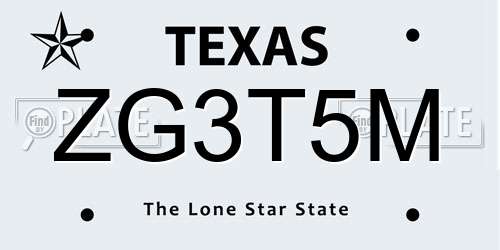 ZG3T5M Texas License Plate