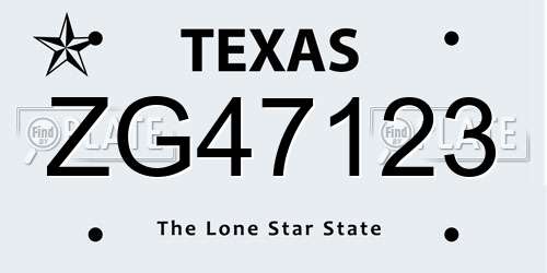 ZG47123 Texas License Plate