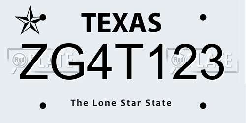 ZG4T123 Texas License Plate