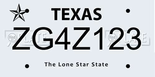 ZG4Z123 Texas License Plate