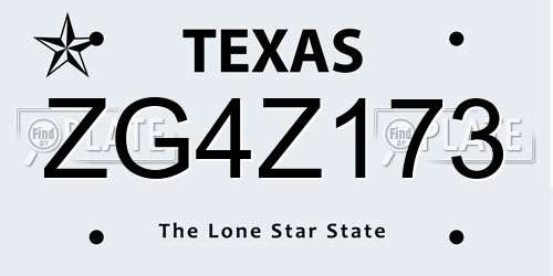 ZG4Z173 Texas License Plate