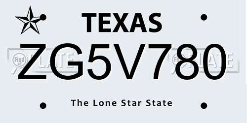 ZG5V780 Texas License Plate