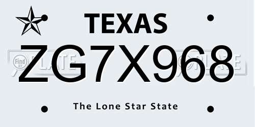 ZG7X968 Texas License Plate