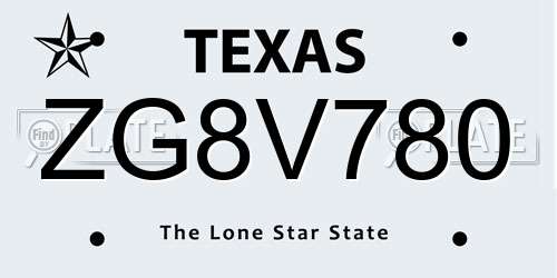 ZG8V780 Texas License Plate