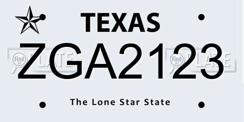 ZGA2123 Texas License Plate