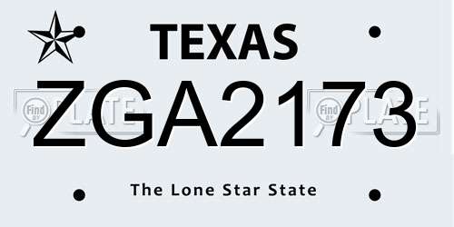 ZGA2173 Texas License Plate