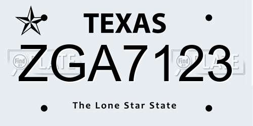 ZGA7123 Texas License Plate