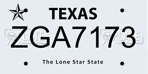 ZGA7173 Texas License Plate