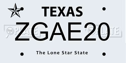 ZGAE20 Texas License Plate